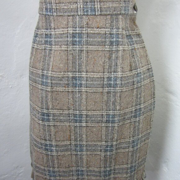 Sandwich Mini Skirt Plaid Tweed Fringe Hem Vintage Size EUR 38 US 4 - Picture 2 of 5